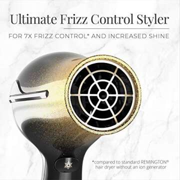 Remington D5951 Ultimate Frizz Control Hair Dryer with Ionic and Ceramic Technology, Black & Gold Glitter