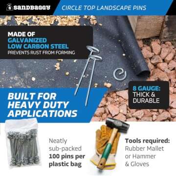 Sandbaggy 6-inch Circle Top Pins - Landscape Staples (Galvanized) - Garden Stakes for Landscaping, S...