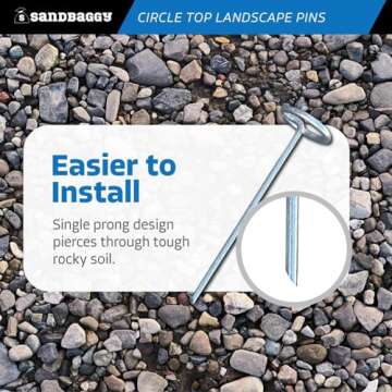 Sandbaggy 6-inch Circle Top Pins - Landscape Staples (Galvanized) - Garden Stakes for Landscaping, SOD - Heavy Duty Ground Stakes, Lawn Turf Spikes, Christmas Decorations, Weed Mats (100 Pins)