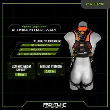 Frontline 110VTB Combat™ Lite Vest Style Harness with Aluminum Hardware and Suspension Trauma Straps | Quick Connect Buckle | OSHA and ANSI Compliant (Size: M-L)