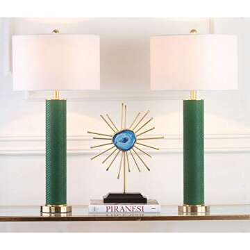 SAFAVIEH Lighting Collection Ollie Modern Contemporary Dark Green Faux Snakeskin 32-inch Bedroom Liv...