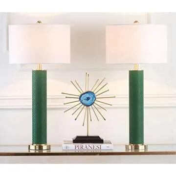 SAFAVIEH Lighting Collection Ollie Modern Contemporary Dark Green Faux Snakeskin 32-inch Bedroom Liv...