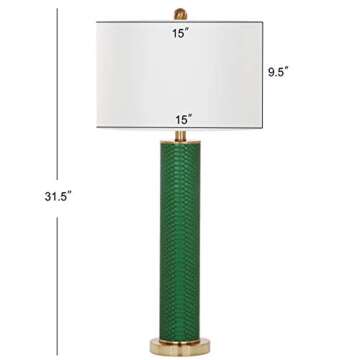 SAFAVIEH Lighting Collection Ollie Modern Contemporary Dark Green Faux Snakeskin 32-inch Bedroom Living Room Home Office Desk Nightstand Table Lamp Set of 2 (LED Bulbs Included)