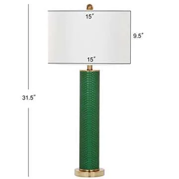 SAFAVIEH Lighting Collection Ollie Modern Contemporary Dark Green Faux Snakeskin 32-inch Bedroom Living Room Home Office Desk Nightstand Table Lamp Set of 2 (LED Bulbs Included)