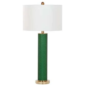 SAFAVIEH Lighting Collection Ollie Modern Contemporary Dark Green Faux Snakeskin 32-inch Bedroom Living Room Home Office Desk Nightstand Table Lamp Set of 2 (LED Bulbs Included)