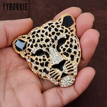 YYBONNIE Vintage Black Enamel Spotted Leopard Head Rhinestone Crystal Animal Brooch Pin Lapel Pin Ba...