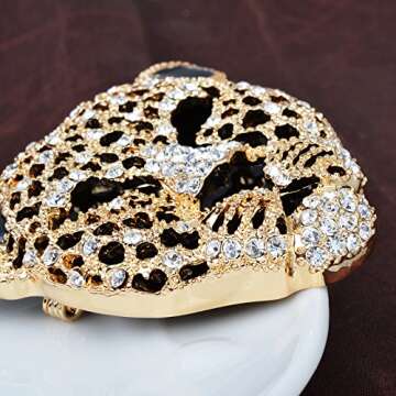 YYBONNIE Vintage Black Enamel Spotted Leopard Head Rhinestone Crystal Animal Brooch Pin Lapel Pin Badge (Gold)