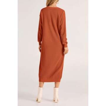 PRETTYGARDEN Women's 2024 Fall Knit Sweater Dress Long Sleeve Button V Neck Loose Casual Maxi Dresses (Orange,X-Large)