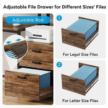 Tribesigns 63 Inch Computer Desk with File Drawer Cabinet, Ergonomic Office Desk with Monitor Stand, Industrial Computer Table with Printer Space, Wood PC Table Workstation Desk for Home Office