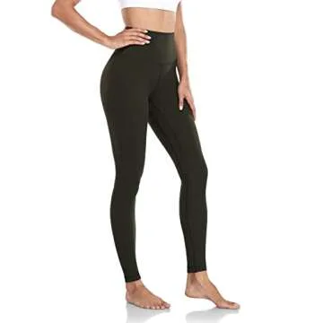 HeyNuts Workout Pro Full Length Yoga Leggings for Tall Women, Tummy Control Compression Athletic Yoga Pants 28'' Dark Olive M(8/10)