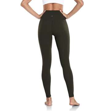 HeyNuts Workout Pro Full Length Yoga Leggings for Tall Women, Tummy Control Compression Athletic Yoga Pants 28'' Dark Olive M(8/10)