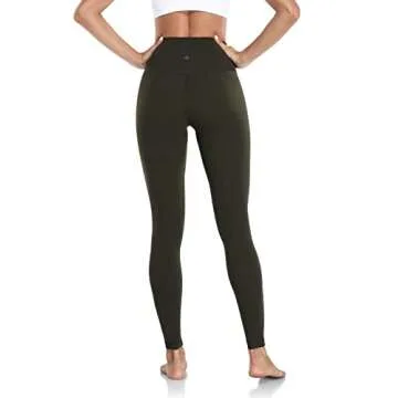 HeyNuts Workout Pro Full Length Yoga Leggings for Tall Women, Tummy Control Compression Athletic Yoga Pants 28'' Dark Olive M(8/10)