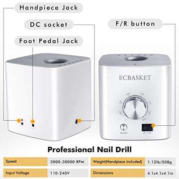 ECBASKET Electric Nail Drill 30000RPM for Home & Salon Use