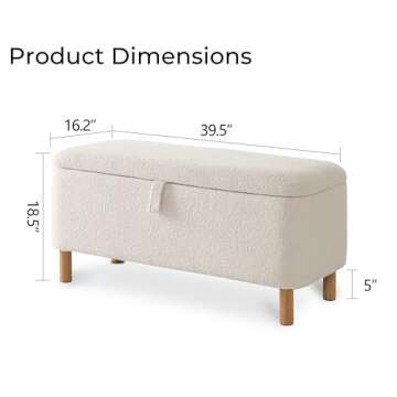 Boucle Storage Ottoman Bench for Bedroom end of Bed, Sherpa Upholstered Shoe Seat Storage Beach for Entryway Bed Foot, Rectangle Cushion Padded Blanket Chest Cute for Living Room, Off White