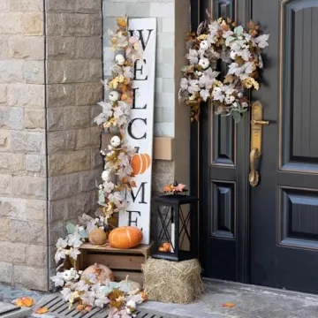 MIZII Fall Decor Artificial Maple Leaf Pumpkin Garland