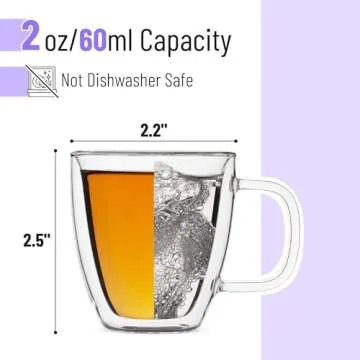 BTaT Small Espresso Cups Set of 6 Double Wall Glass