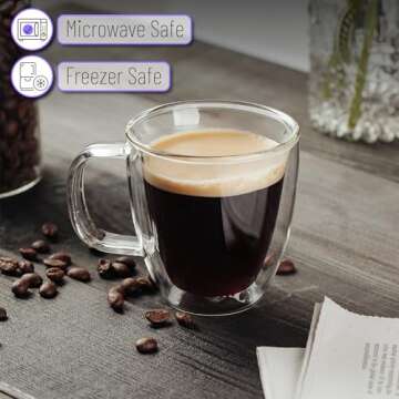 BTaT Small Espresso Cups Set of 6 Double Wall Glass