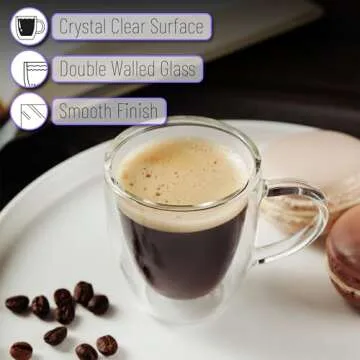 BTaT Small Espresso Cups Set of 6 Double Wall Glass