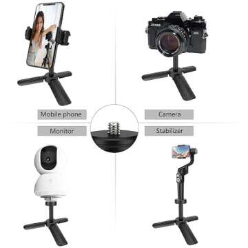 Phone Tripod, MOUNTDOG Portable Webcam Stand Mini Tripod Phone Holder, Extendable Tabletop Tripod Desktop Tripod Legs Compatible with iPhone/Camera/Samsung/Smartphone/Webcam, 360° Rotation, Black