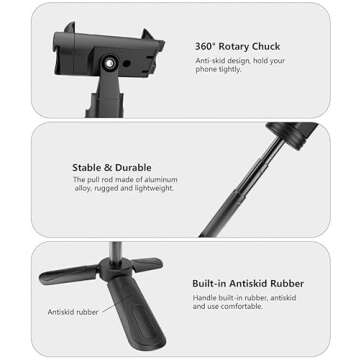 Phone Tripod, MOUNTDOG Portable Webcam Stand Mini Tripod Phone Holder, Extendable Tabletop Tripod Desktop Tripod Legs Compatible with iPhone/Camera/Samsung/Smartphone/Webcam, 360° Rotation, Black