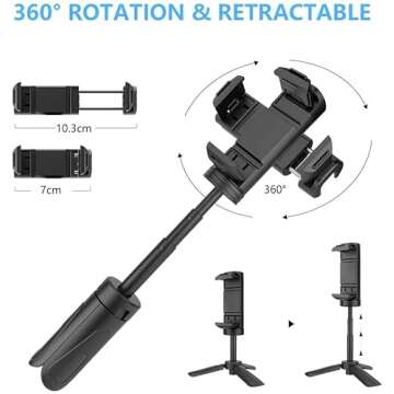 Phone Tripod, MOUNTDOG Portable Webcam Stand Mini Tripod Phone Holder, Extendable Tabletop Tripod Desktop Tripod Legs Compatible with iPhone/Camera/Samsung/Smartphone/Webcam, 360° Rotation, Black