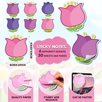Fuutreo 36 Pcs Color Changing Flower Pens with Sticky Notes Refills Tulip Flower Ballpoint Pens Tuli...
