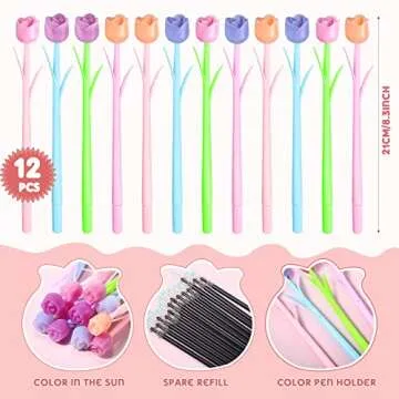 Fuutreo 36 Pcs Color Changing Flower Pens with Sticky Notes Refills Tulip Flower Ballpoint Pens Tulip Sticky Notes for Office School Home Supplies Kids Girls Gifts
