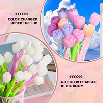 Fuutreo 36 Pcs Color Changing Flower Pens with Sticky Notes Refills Tulip Flower Ballpoint Pens Tulip Sticky Notes for Office School Home Supplies Kids Girls Gifts