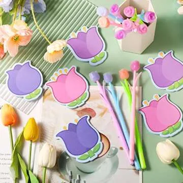 Fuutreo 36 Pcs Color Changing Flower Pens with Sticky Notes Refills Tulip Flower Ballpoint Pens Tulip Sticky Notes for Office School Home Supplies Kids Girls Gifts