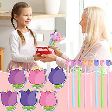 Fuutreo 36 Pcs Color Changing Flower Pens with Sticky Notes Refills Tulip Flower Ballpoint Pens Tulip Sticky Notes for Office School Home Supplies Kids Girls Gifts