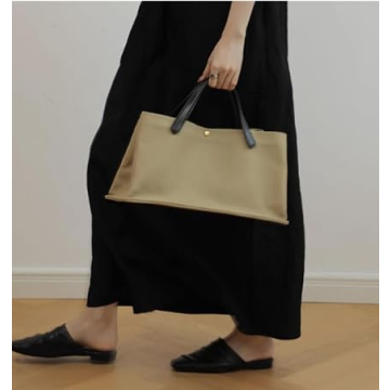 Chic Splicing Leather Handle Canvas Handbag - Newbagggyy