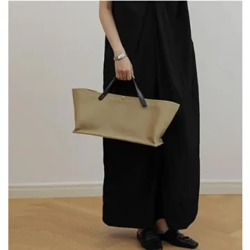 Chic Splicing Leather Handle Canvas Handbag - Newbagggyy