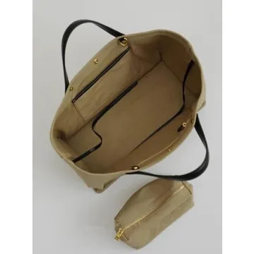 Chic Splicing Leather Handle Canvas Handbag - Newbagggyy