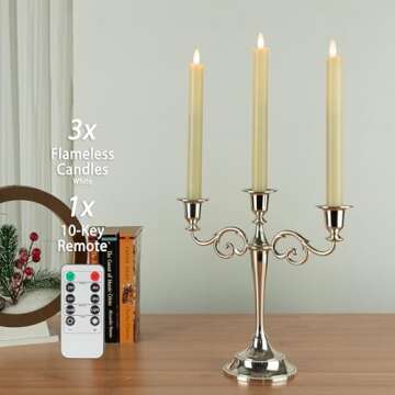 AFINETH Flameless Taper Candles, 9.6" Real Wax Battery Operated, 3 Pack Led Candles with 3D Wick, Flickering, Ivory