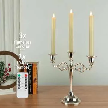 AFINETH Flameless Taper Candles, 9.6" Real Wax Battery Operated, 3 Pack Led Candles with 3D Wick, Flickering, Ivory