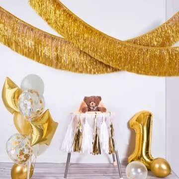 C＆B Gold Foil Fringe Garland Party Decorations, 6 Feet Gold Tinsel Metallic Glitter Banner, Hangin...