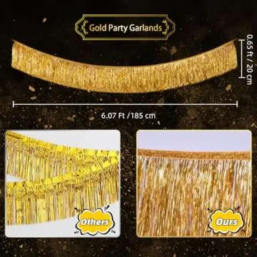 C＆B Gold Foil Fringe Garland Party Decorations, 6 Feet Gold Tinsel Metallic Glitter Banner, Hanging Gold Banner Table Skirt for Birthday Bride Bachelorette Engagement Retirement Christmas Party Decor