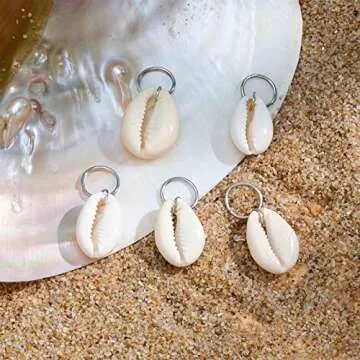 Allereyae Vintage Shell Hair Braid Rings Silver Dreadlocks Clip Conch Braid Hair Rings Clips Cowrie Pendant Hair Cuff Decoration Clips Dreadlock Hair Accessories for Women and Girls 5Pcs (Silver