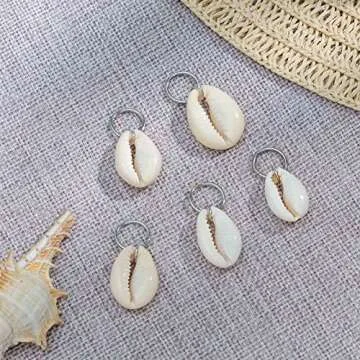 Allereyae Vintage Shell Hair Braid Rings Silver Dreadlocks Clip Conch Braid Hair Rings Clips Cowrie Pendant Hair Cuff Decoration Clips Dreadlock Hair Accessories for Women and Girls 5Pcs (Silver
