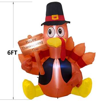 Twinkle Star Thanksgiving Decorations Inflatable Turkey, 6FT Lighted Blow up Turkey Happy Thanksgiving Day, Thanksgiving Inflatables with LED Lights Yard Lawn Decor Display Autumn Outdoor Decoration