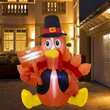 Twinkle Star Thanksgiving Decorations Inflatable Turkey, 6FT Lighted Blow up Turkey Happy Thanksgiving Day, Thanksgiving Inflatables with LED Lights Yard Lawn Decor Display Autumn Outdoor Decoration