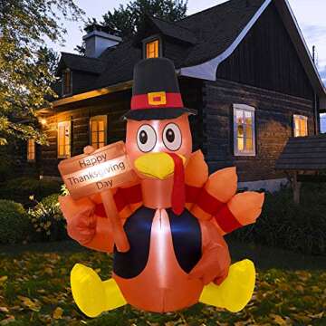 Twinkle Star Thanksgiving Decorations Inflatable Turkey, 6FT Lighted Blow up Turkey Happy Thanksgiving Day, Thanksgiving Inflatables with LED Lights Yard Lawn Decor Display Autumn Outdoor Decoration