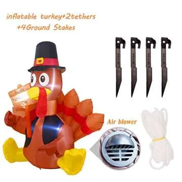 Twinkle Star Thanksgiving Decorations Inflatable Turkey, 6FT Lighted Blow up Turkey Happy Thanksgiving Day, Thanksgiving Inflatables with LED Lights Yard Lawn Decor Display Autumn Outdoor Decoration