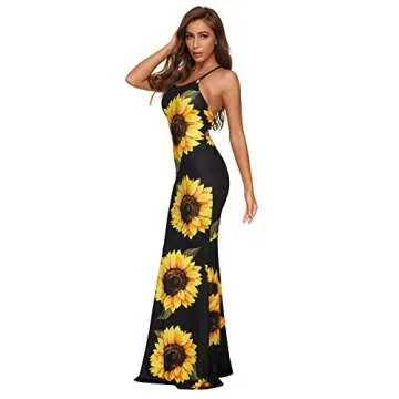 SheIn Floral Strappy Backless Maxi Dress for Women