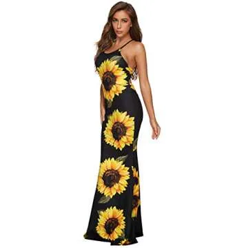SheIn Floral Strappy Backless Maxi Dress for Women