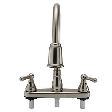 RecPro RV Kitchen Faucet with Pull Down Sprayer | Two Handle Kitchen Sink Faucet (Brushed Nickel)