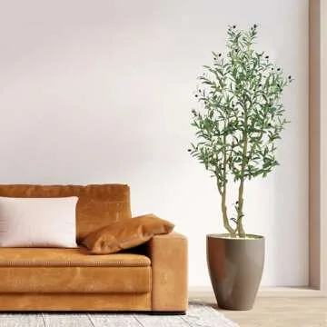 HZXGCP Faux Olive Tree 5ft Indoor Plant with Adjustable Branches