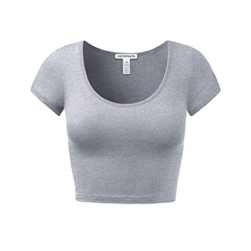 Women's Cotton Basic Scoop Neck Crop Tops - Versatile Style in HEATHERGREY