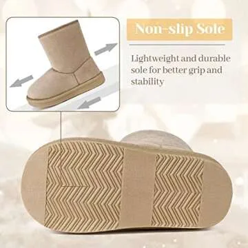 FANTURE Toddler Snow Boots for Girls Boys Winter Warm Fur Lined Kids Non Slip Outdoor Shoes (Toddler/Little Kid) U422TX020C.SA-Khaki-24