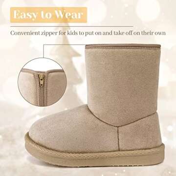 FANTURE Toddler Snow Boots for Girls Boys Winter Warm Fur Lined Kids Non Slip Outdoor Shoes (Toddler/Little Kid) U422TX020C.SA-Khaki-24